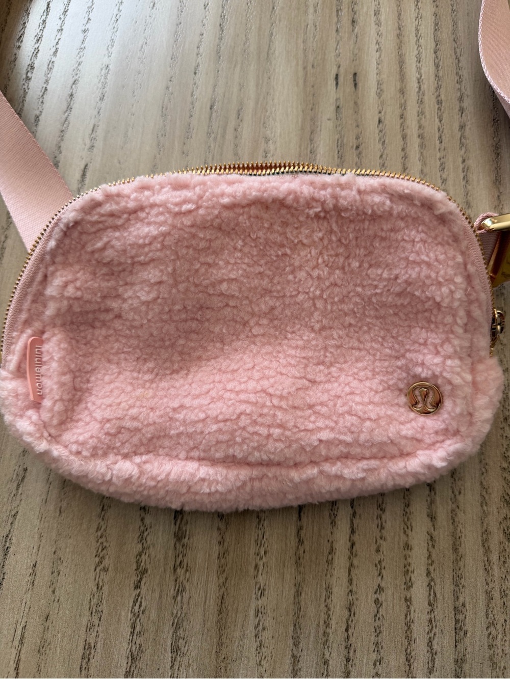 lululemon athletica Plush Pink Sherpa Crossbody Bag with Gold Accents